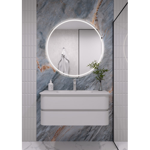 Тумба OVALE D 100см Гладкая 2 полки Белая мат без раковины 780-100-W