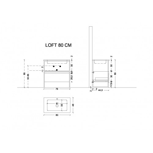 Ящик под консоль LOFT 80 белый, 1 полка 894-080-W