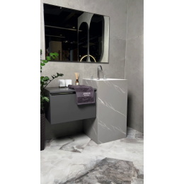 Раковина напольная Cube Corian 480*480*850 Grey base+white veins 802-GR