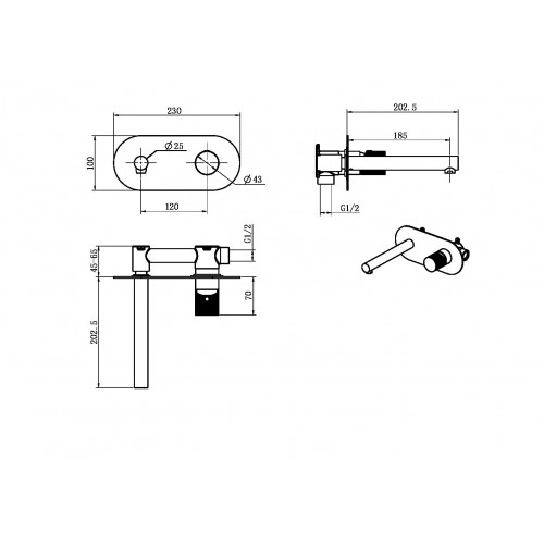 Смеситель STICK из стены CHROME TOUCH CHROME 125-CRCR.2