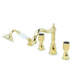 Смеситель врезной 4 отв. ROYAL CRYSTAL BLACK, золото_Комплект 395-Royal/CRST black