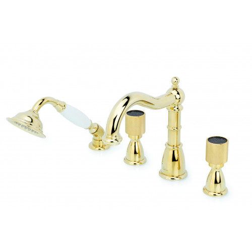 Смеситель врезной 4 отв. ROYAL CRYSTAL BLACK, золото_Комплект 395-Royal/CRST black