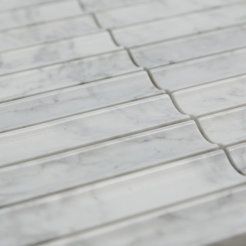 PIX 341 Bianco Carrara, Concave, чип 30х151 мм, сетка 305х318х12 мм, Матовая