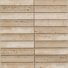 PIX 343 Yellow Travertine, Concave, чип 30х151 мм, сетка 305х318х12 мм, Матовая