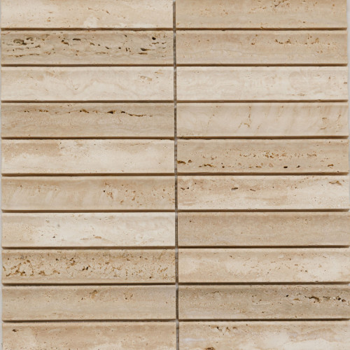 PIX 343 Yellow Travertine, Concave, чип 30х151 мм, сетка 305х318х12 мм, Матовая