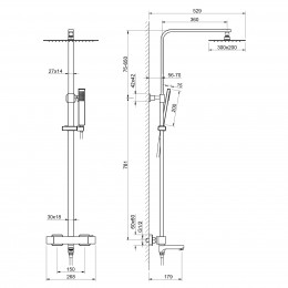 Душевая система с термостатом Timo Tetra-thermo SX-0169/18 черное золото