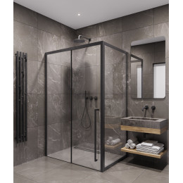 Душевая дверь TDSS-120/03C-8R, раздвиж 1200*2000, проф черный + торцевое стекло TSS-900/03C-8 900*2000, проф черный