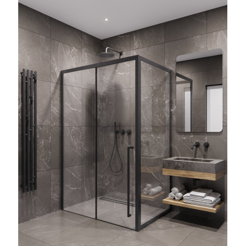 Душевая дверь TDSS-140/03C-8R, раздвиж 1400*2000, проф черный + торцевое стекло TSS-1000/03C-8 1000*2000, проф черный