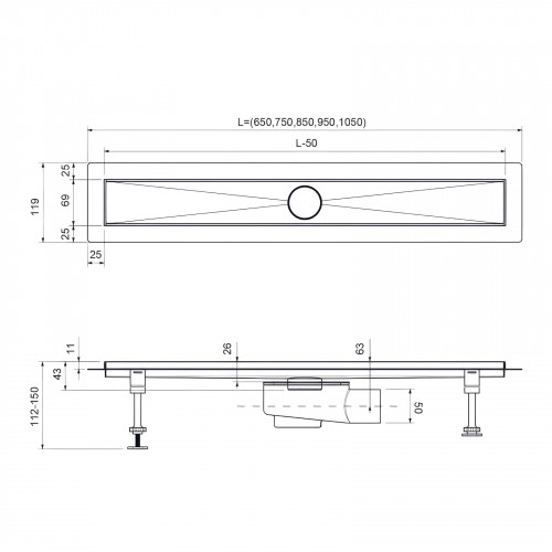 Душевой лоток TIMO Drain System 600 с вставкой 