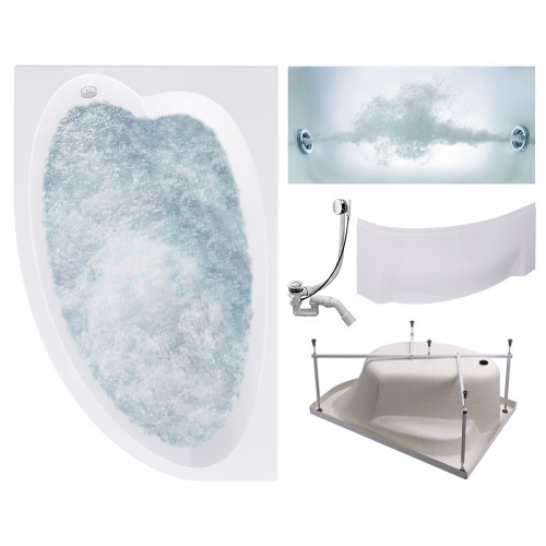Комплект Акриловая ванна TIMO IVA1595L 150*95*70+Каркас + Слив-перелив+Гидромассаж 6 форсунок+Фронтальная панель